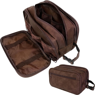 Αγορά Σκοτεινό καφέ ανθεκτικό στο νερό Dopp Kit PU δερμάτινη τσάντα ξύρισμα Πορτοφόλι οργανωτής ταξιδιού για αξεσουάρ Καλλυντική υγιεινή online manufacture