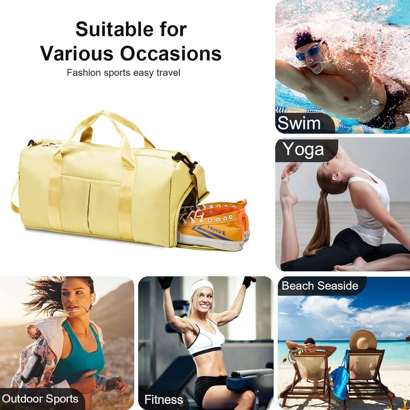 Γιόγκα γυμναστήριο Αθλητισμός εξωτερικό Σαββατοκύριακο διανυκτερεύοντας ταξιδιωτική τσάντα Ελαφρύ κίτρινο χρώμα Μεγάλο μέγεθος