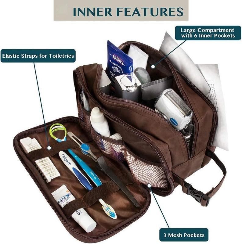 Σκοτεινό καφέ ανθεκτικό στο νερό Dopp Kit PU δερμάτινη τσάντα ξύρισμα Πορτοφόλι οργανωτής ταξιδιού για αξεσουάρ Καλλυντική υγιεινή