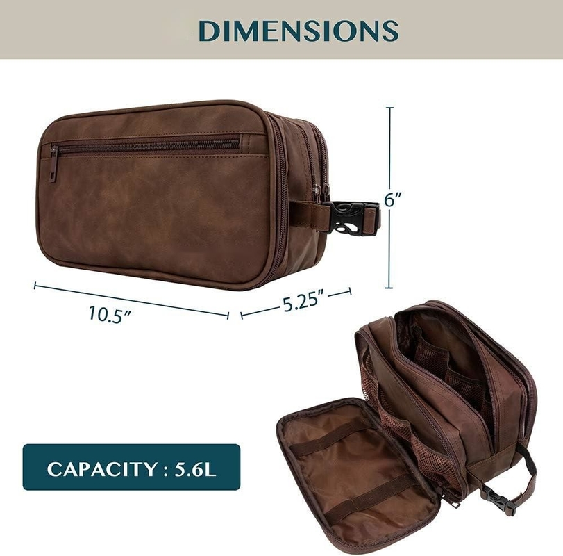 Σκοτεινό καφέ ανθεκτικό στο νερό Dopp Kit PU δερμάτινη τσάντα ξύρισμα Πορτοφόλι οργανωτής ταξιδιού για αξεσουάρ Καλλυντική υγιεινή