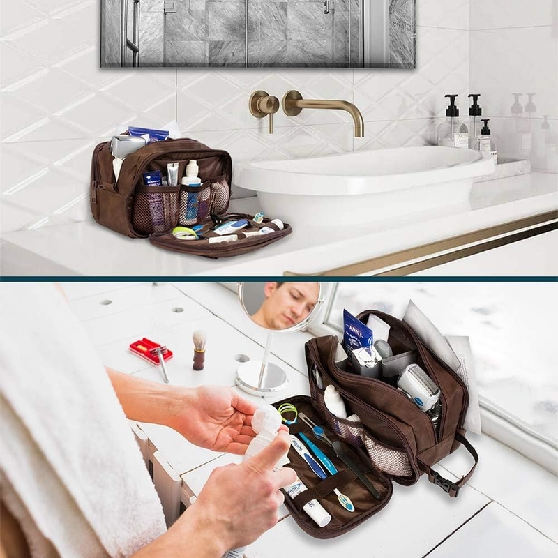 Σκοτεινό καφέ ανθεκτικό στο νερό Dopp Kit PU δερμάτινη τσάντα ξύρισμα Πορτοφόλι οργανωτής ταξιδιού για αξεσουάρ Καλλυντική υγιεινή