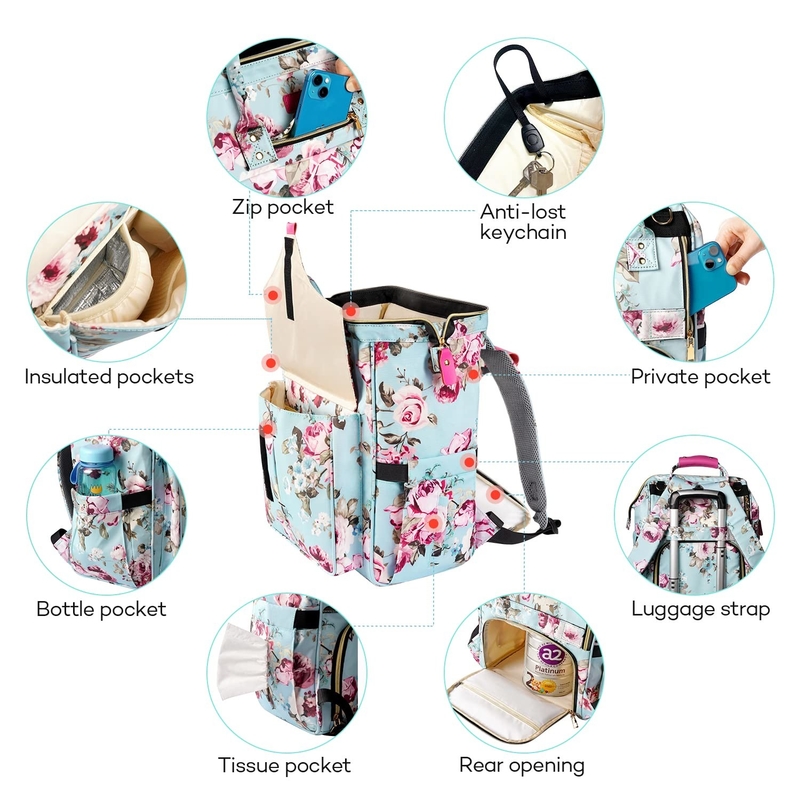 Ανθεκτική Πολυλειτουργία Nappy Custom Travel Diaper Bag Μεγάλη χωρητικότητα Αδιάβροχη για τη μαμά και τον μπαμπά