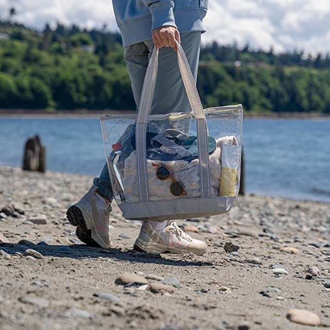 Διαφανές Custom shopping bags Carrier Διαφανές PVC Tote Bag Στάδιο Εξωτερική παραλία 14x5x13