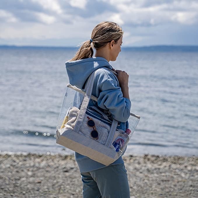 Διαφανές Custom shopping bags Carrier Διαφανές PVC Tote Bag Στάδιο Εξωτερική παραλία 14x5x13