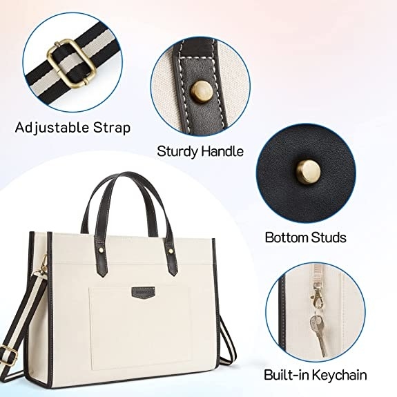 16x11.7x5.1 Canvas Laptop Tote Bag, Εργασιακές τσάντες ώμου για ταξίδια και ψώνια