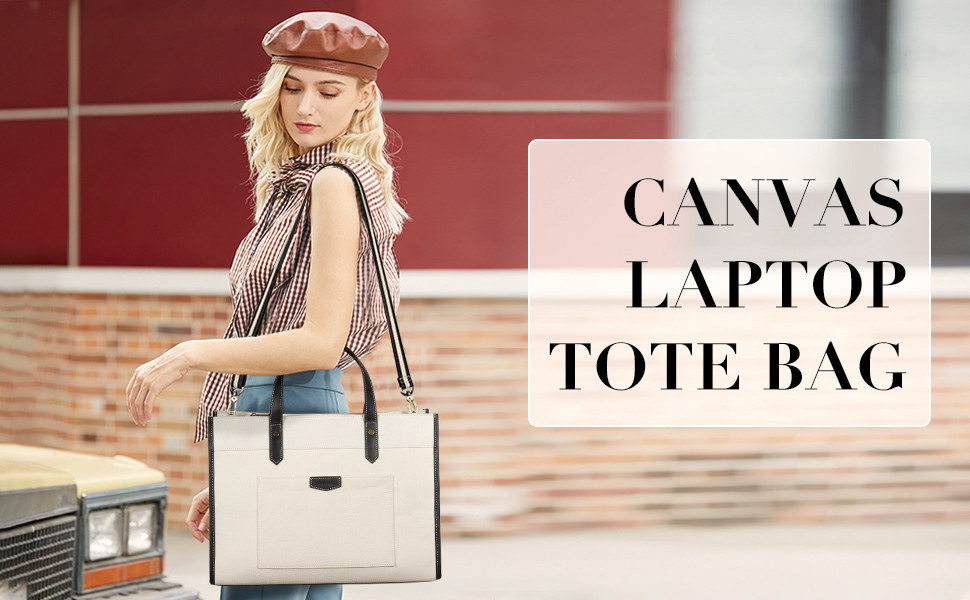 16x11.7x5.1 Canvas Laptop Tote Bag, Εργασιακές τσάντες ώμου για ταξίδια και ψώνια